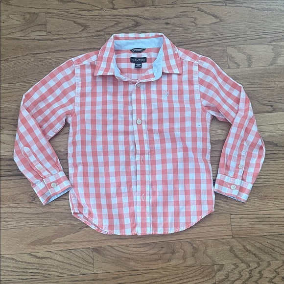 Nautica Coral and White Plaid Shirt size 5 - Picture 1 of 3